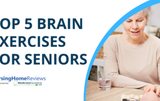 "Top 5 brain Exercises for Seniors" text over image of older woman playing checkers.